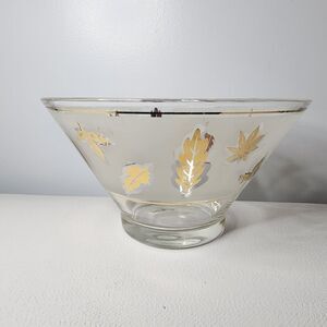 Libbey Frosted Gold Leaf Chip Punch Bowl Vintage 1960s-70's Starlyte Retro Serve